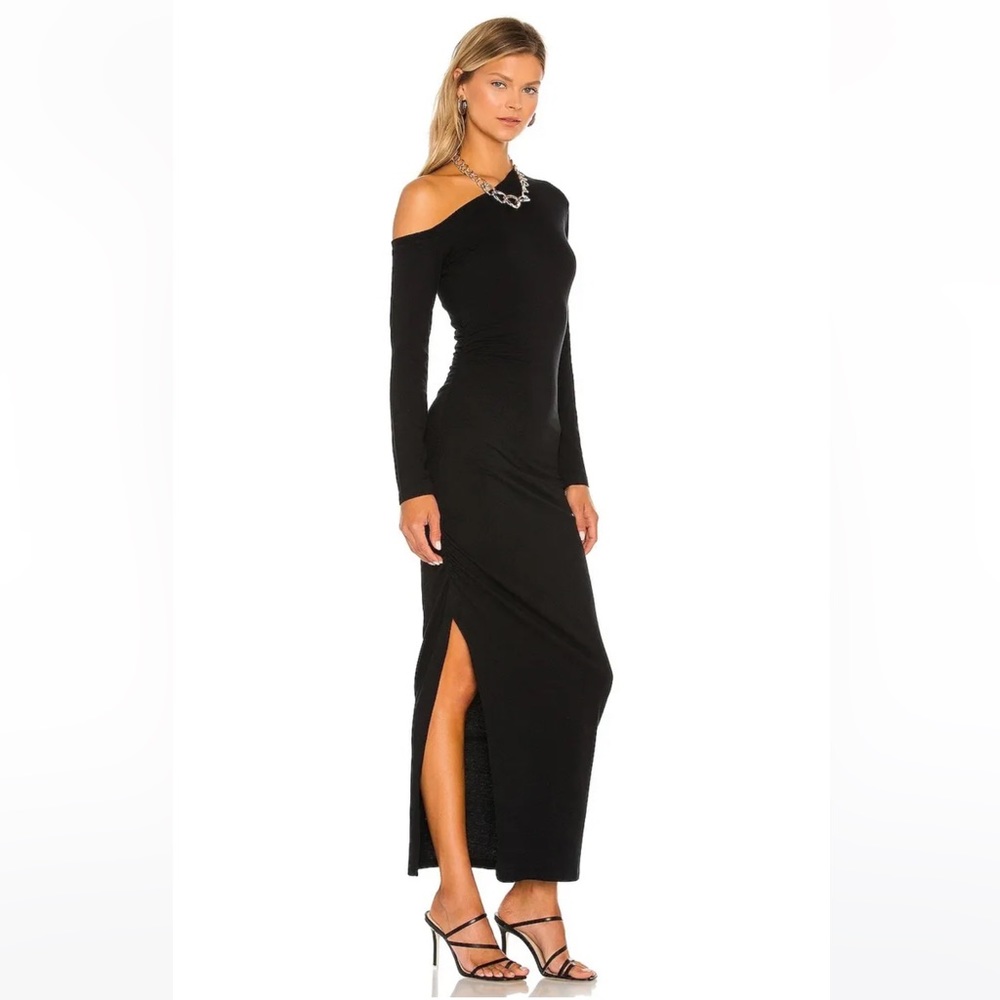 🆕 NWT Revolve N:Philanthropy Kenn Off The Shoulder Black Slit Bodycon Maxi Dress
